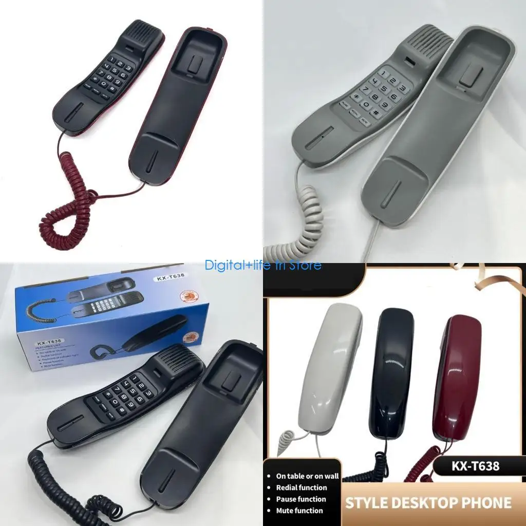 E06D KX-T638 Wall-Mounted Telephone Desk Phone Fixed Landline Telephones Redial Pause for Home Office