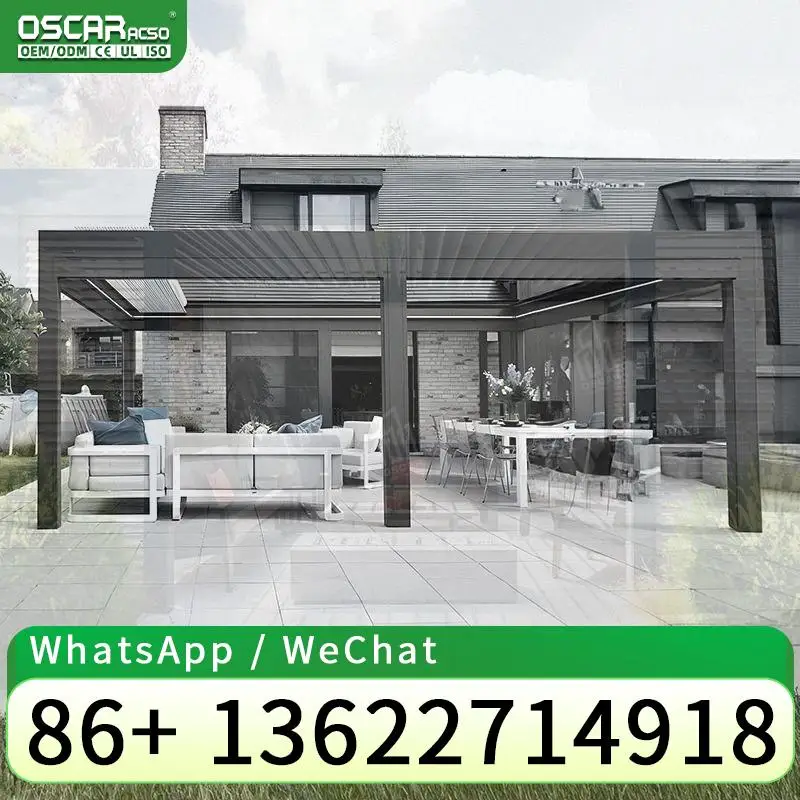 Spacious Bioclimatic Aluminium Structure Contemporary Design Sliding Glass Doors Outdoor Patio Garden Backyard pergolas