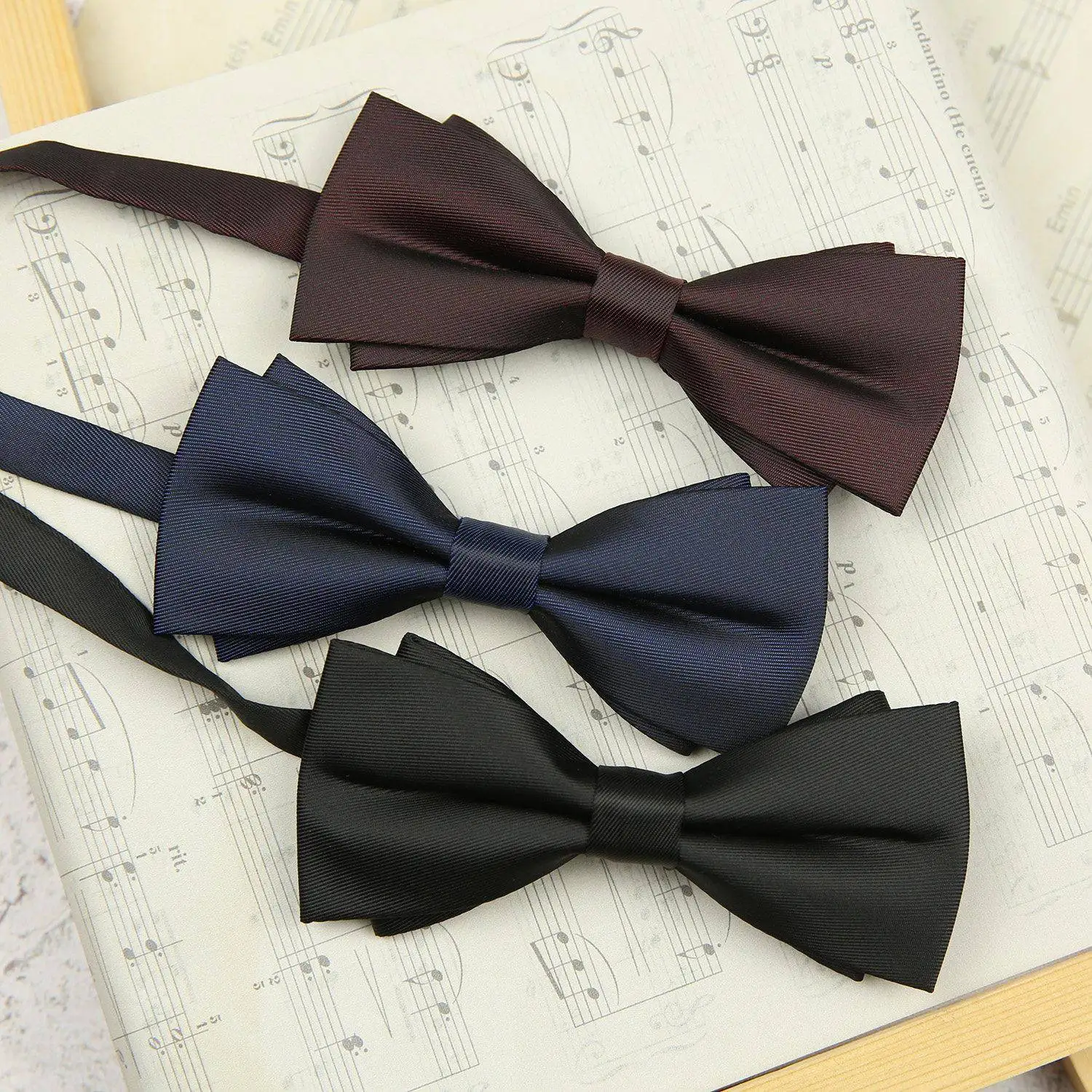 Matte Double Layer Men's Tie Wedding Gift Best Man Black Burgundy Royal Blue Korean Style  Knot Pure Color