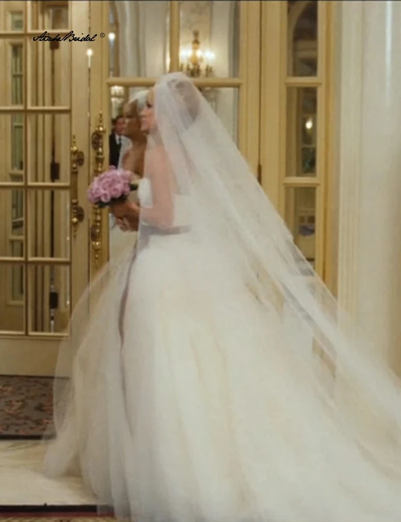 فستان زفاف تول كبير الحجم بدون حمالات، فستان زفاف الأميرة، فساتين زفاف منتفخة، فساتين زفاف مشد