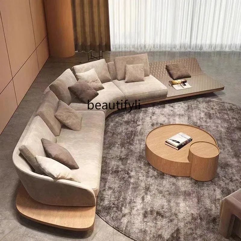 a485  Modern simple light luxury curved corner fabric sofa living room wabi sandy wind villa large flat floor