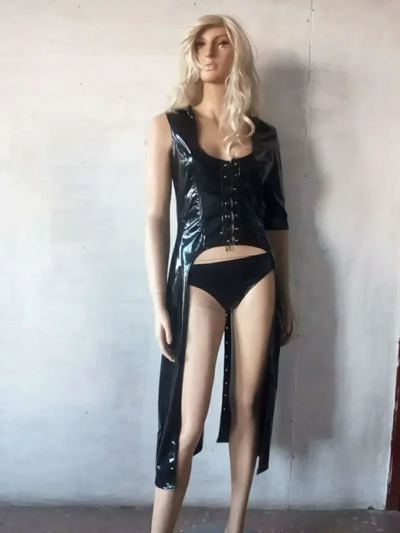Robe Catsuit Noire Sexy pour Femmes, Look Muje Heer, En Cuir Verni PVC, Body Pierceiste und Latex, Kostüm érotique à Lacets