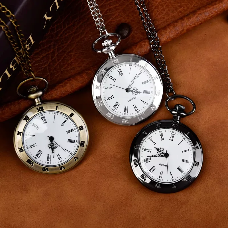 Retro palace pocket watch retro single-case graduated white face pocket watch Roman graduated quartz watch