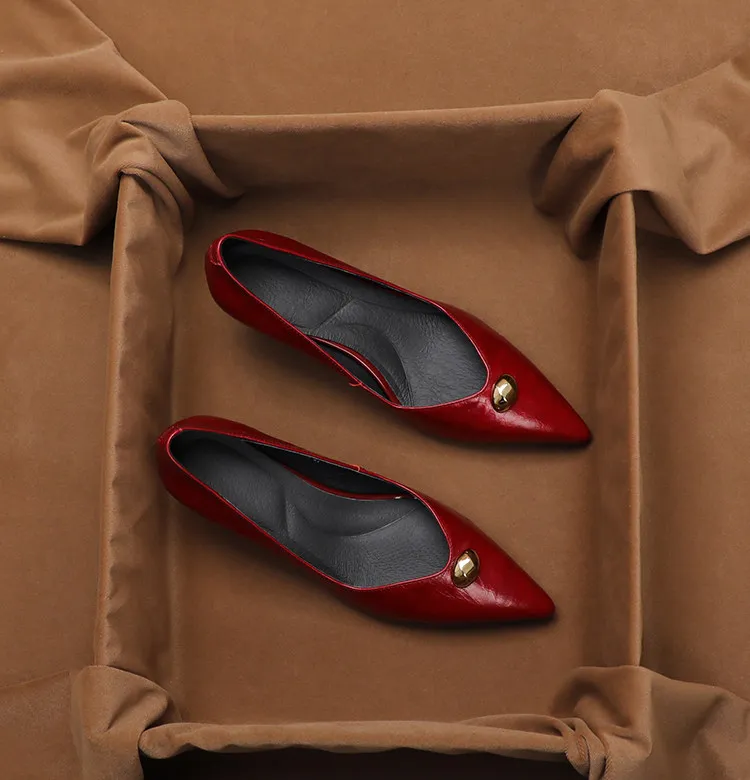 SHOEBOX Real leather one foot versatile slim heel high heels for women 2026 summer Golden Bean commuting pointed shallow mouth