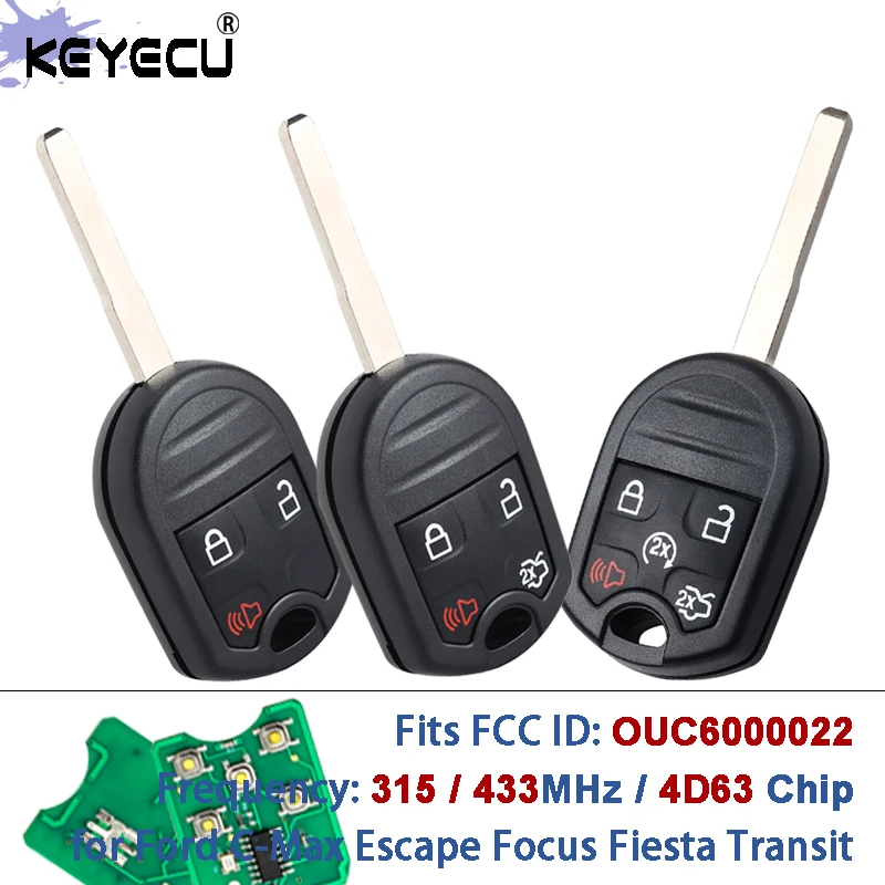 

KEYECU OUC6000022 315 МГц/433 МГц 4D63 чип с регулируемой частотой дистанционного брелок для Ford C-Max Escape Focus Fiesta Transit