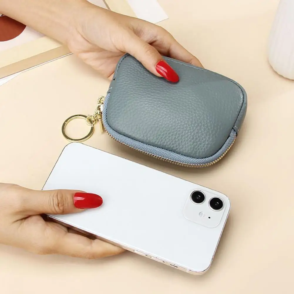 Mini Coin Pouch Faux Leather Coin Purse with Key Ring Zippered Change Pouch Mini Keychain Wallet for Coins Cards Cash Metal
