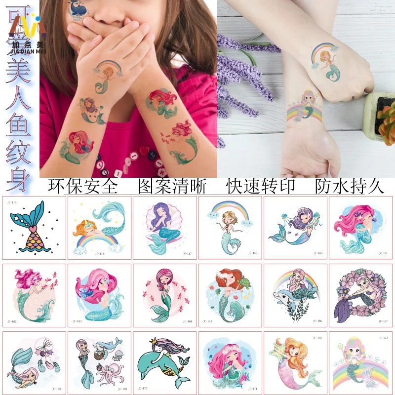 22pcs/set children tattoo mermaid Stickers Temporary Tattoos for Girls Boys Children Boys Mermaid Dinosaur Unicorn Fake