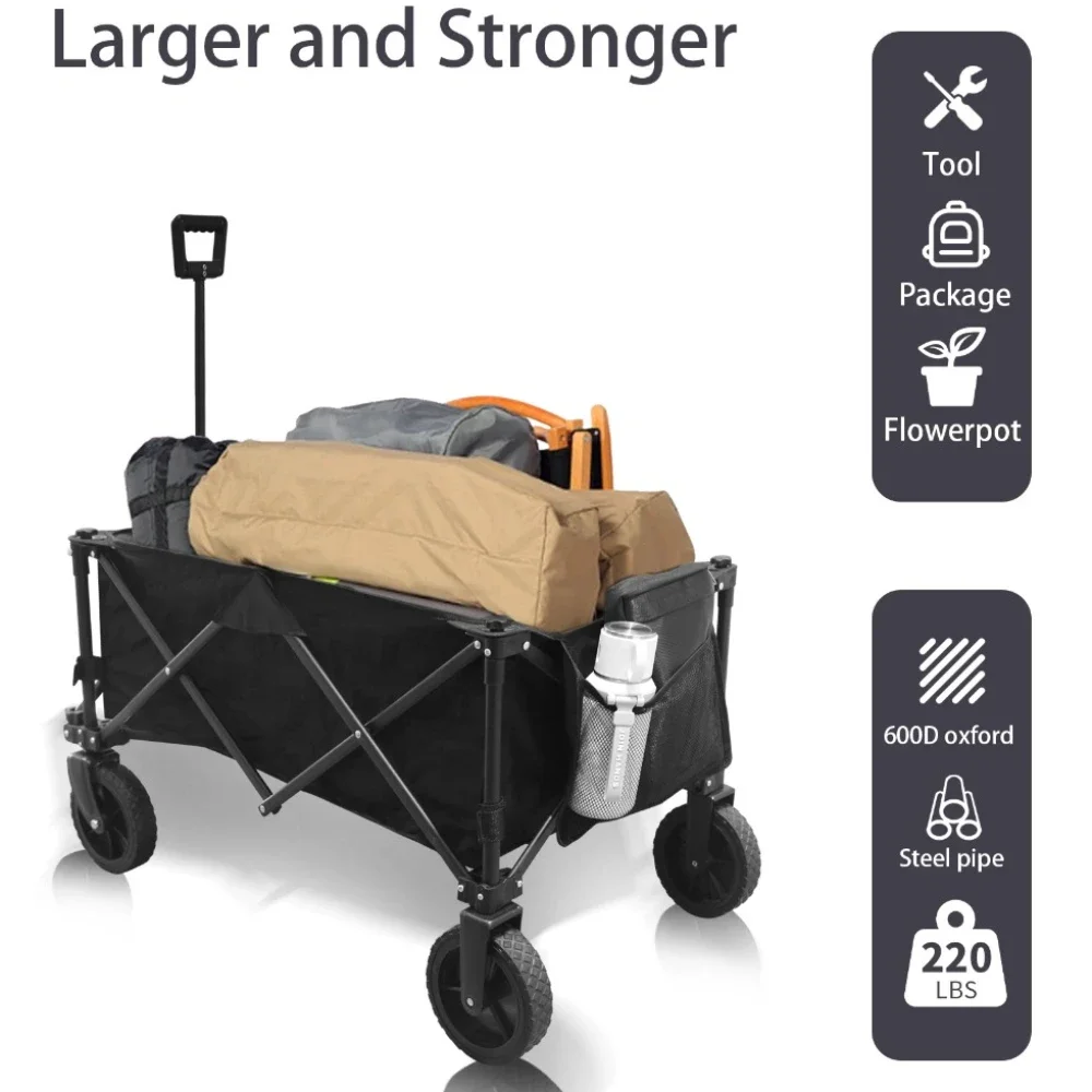 

Multi-Purpose Big Bucket Cart Folding Trolley on Wheels with Adjustable Handle Foldable Wagon Outdoor Camping Picnic Wheelbarrow