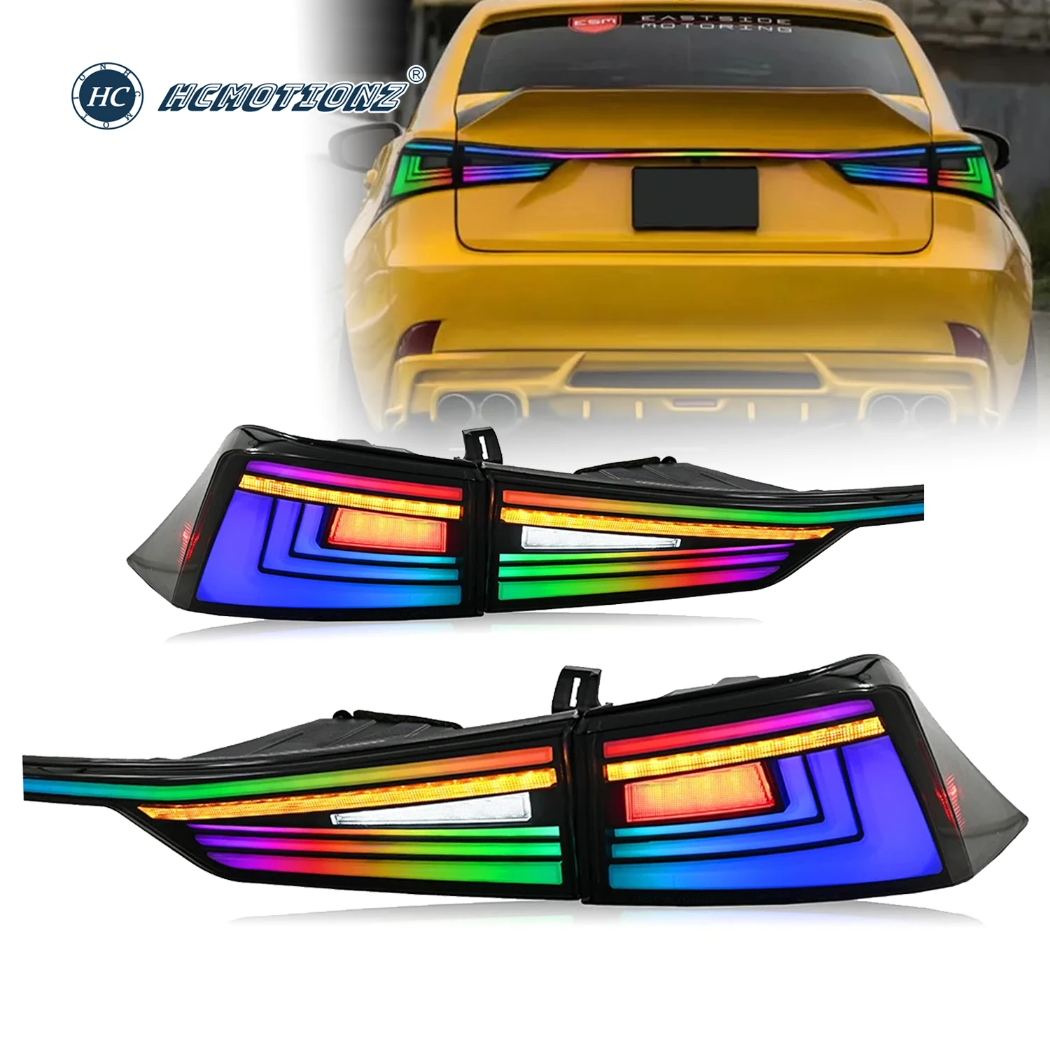 

HCMOTIONZ RGB Tail Lights for Lexus IS 2014-2020 Start UP Animation DRL 300h LED Rear Back Lamps Assembly IS250 300 350 200t F