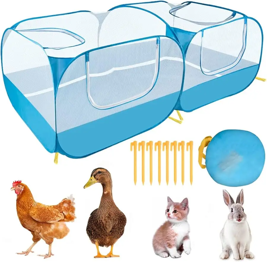 

Luko ee Small Animals Playpen, Chicken Pen with Escape-Proof Detachable Bottom & 4 Zipper Doors, Breathable Foldable Portable La