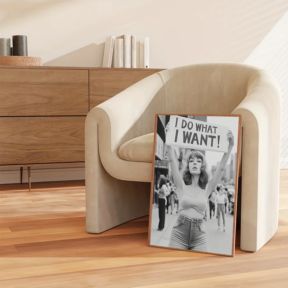 I Do What I Want! Vintage Feminist Protest Wall Art - Black & White Print, Girl Power Art, Retro Wall Art Decor for Living Room