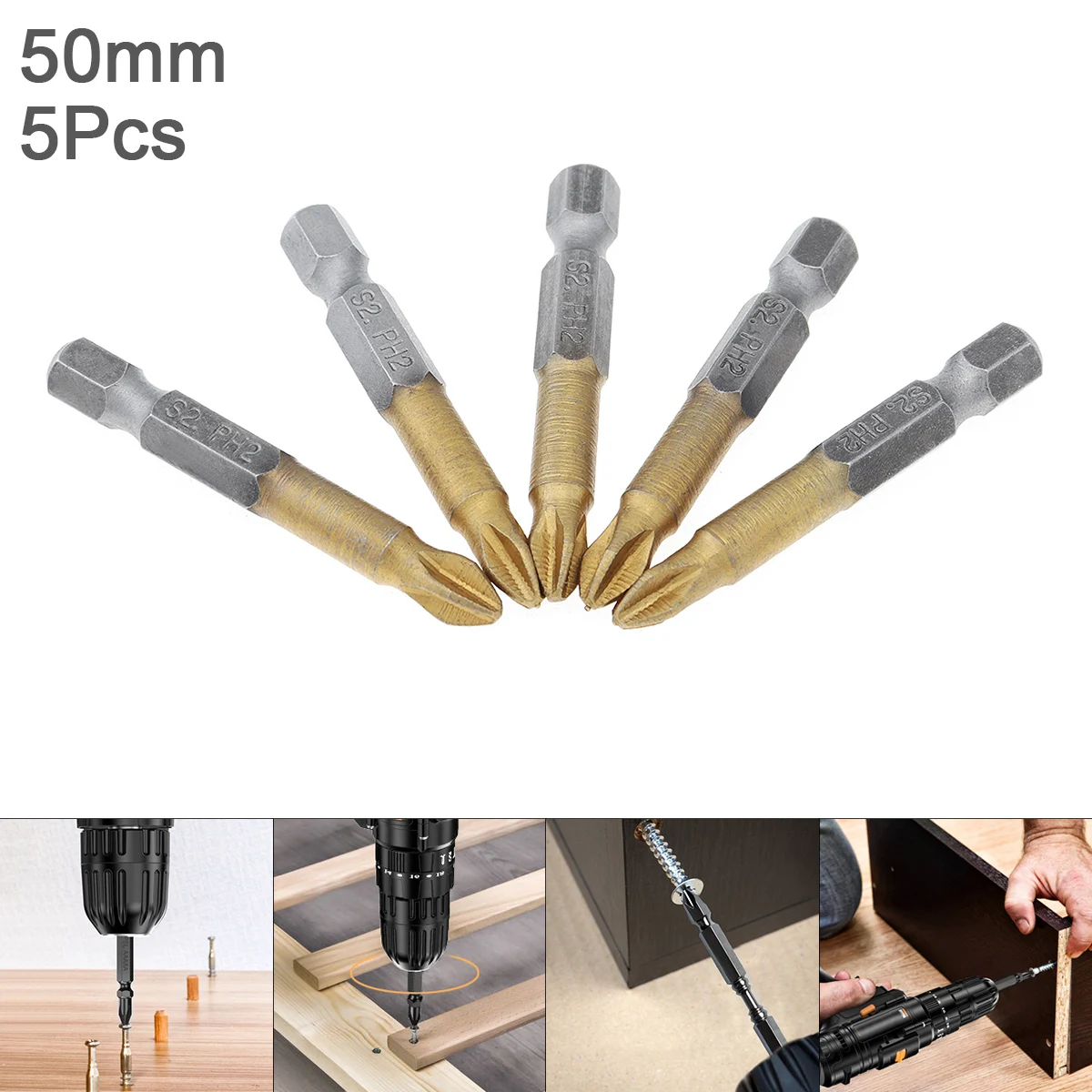 5pcs S2 PH2 Screwdriver Non-slip Chrome Vanadium Steel Hardness Cross Screwdriver Magnetism for Drill Hole Screwdriver Bits