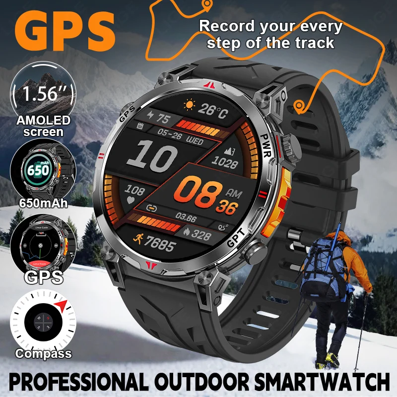 

LIGE Smart Watch Multiple Sports Modes 1.56 Inch 3ATM Waterproof GPS Compass Multifunctional Man smartwatch For Android And l0S