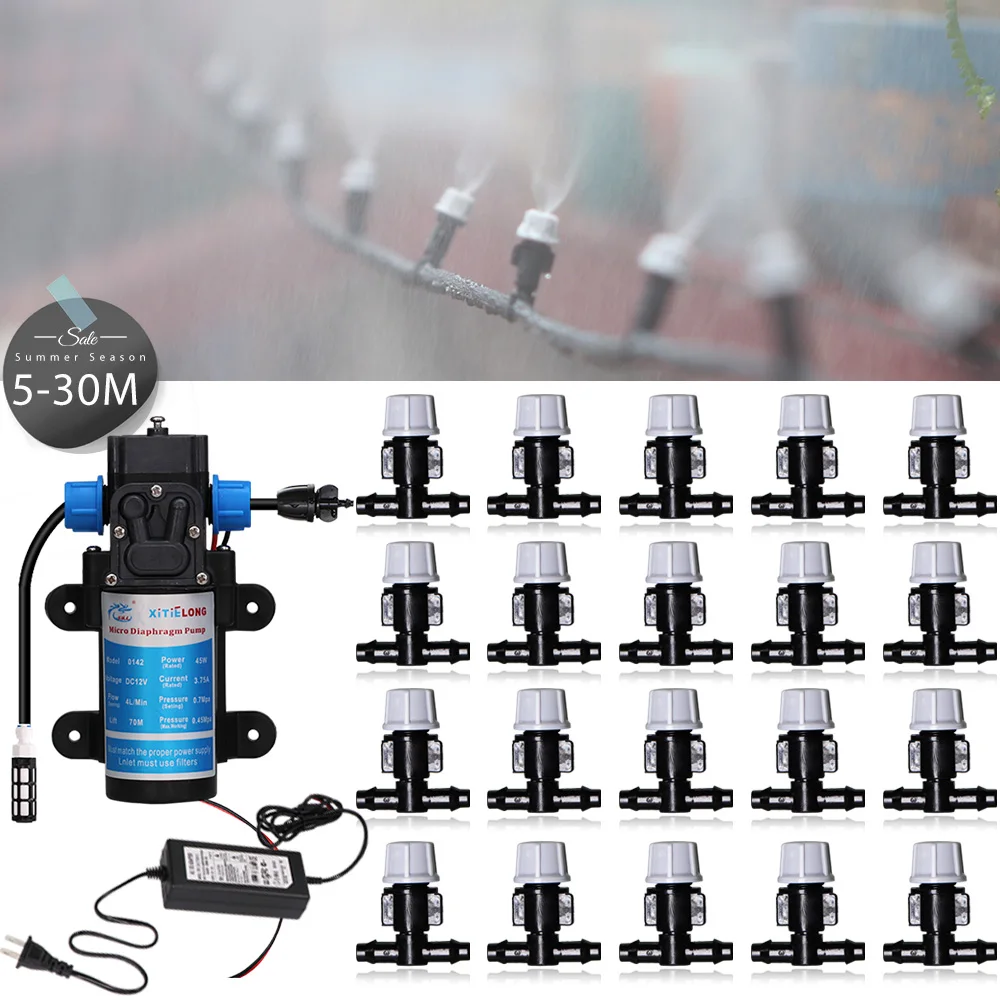 

5-30M 45W Pump Self-Priming Watering Irrigation AutomaticGarden Misting Nozzles Cooling System Kit with Power Supply Spray