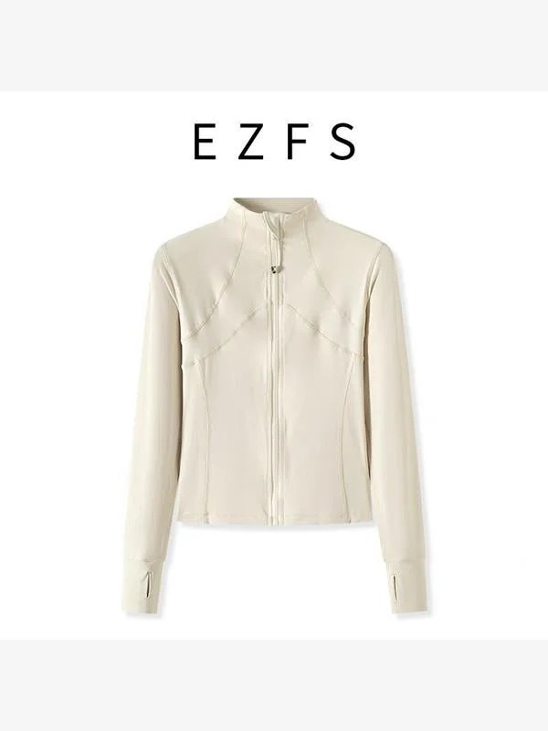 

Fitn Sportswear Women's Long Sve Top Running Yoga Outfit Naked Sensation Faionable Stand Collar Yoga Jaet Top