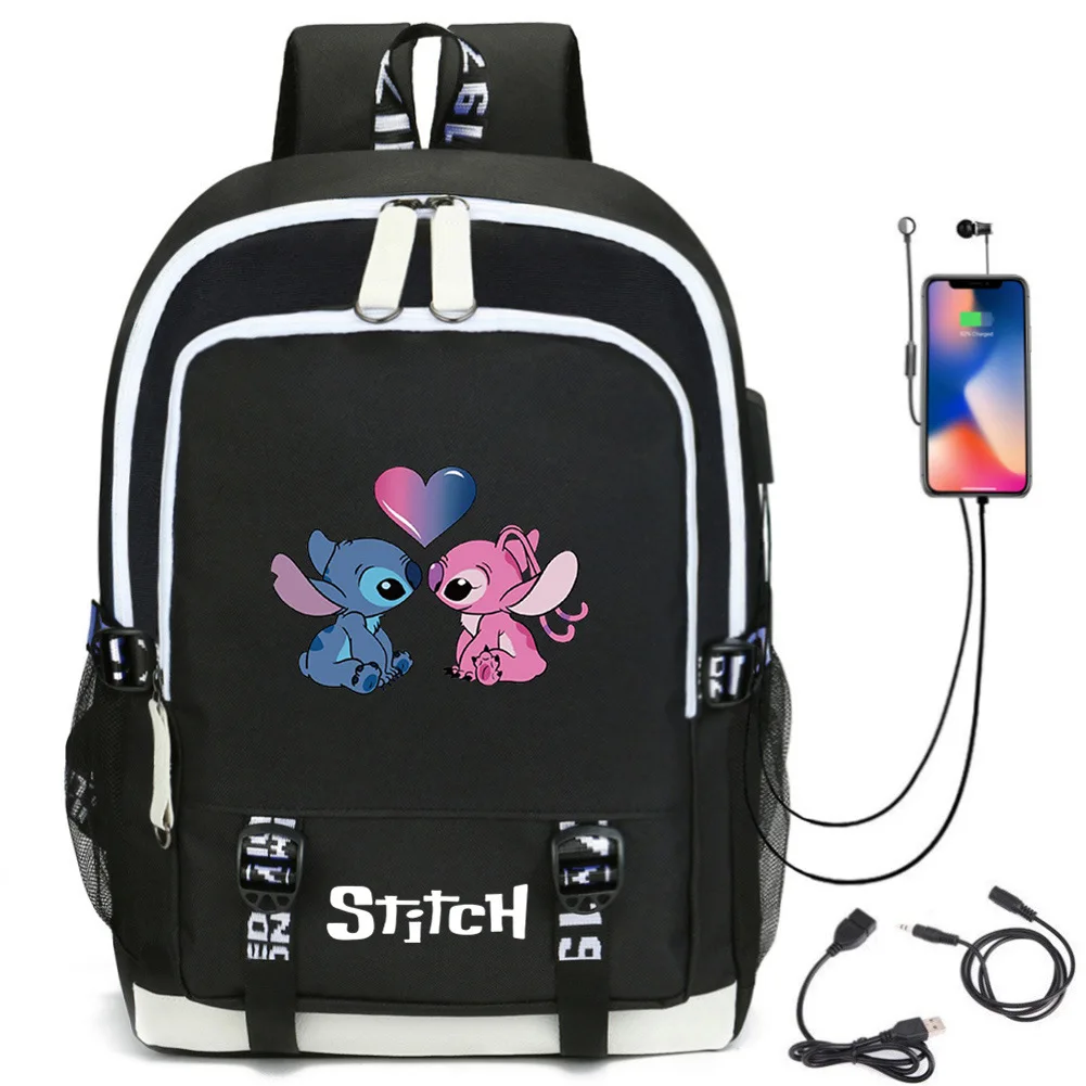 MINISO Disney New Paradise Series Little Monster Stitch Little Gold Large Canvas Backpack Outdoor Backpack Student Bag