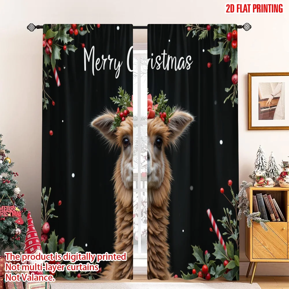 

2pcs 2D flat printing Merry Christmas Drapes Merry Christmas Alpaca Gifts Fabric Without Electricity Festive Wall Decor Perfect