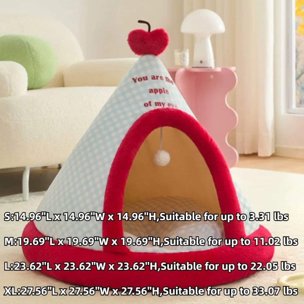 كهف سرير قطط قابل للطي، منزل قطط دافئ لفصل الشتاء، بيت مخبأ للكلاب، ومخبأ سرير الحيوانات الأليفة للكلاب المتوسطة باللون الأحمر #2