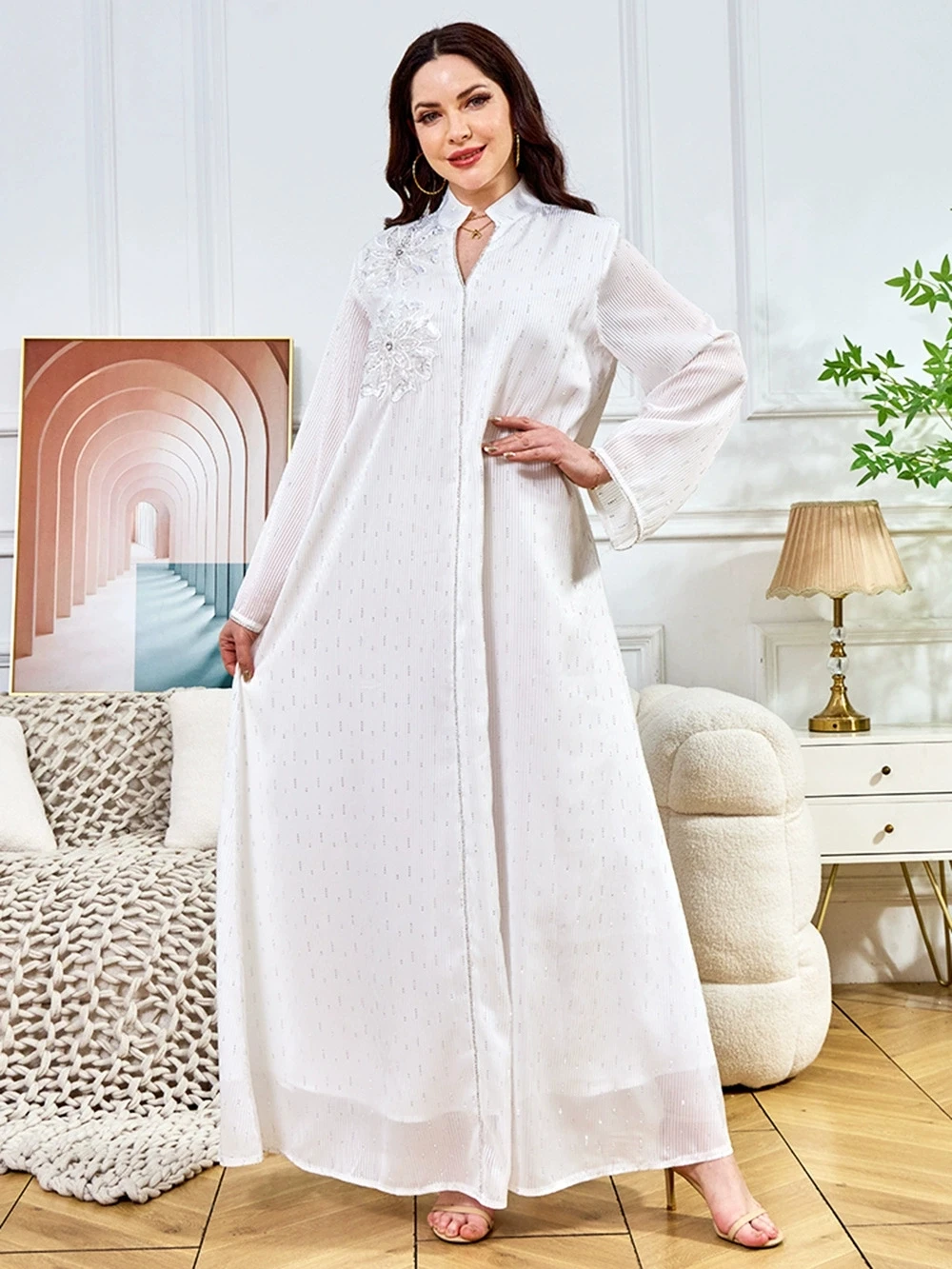 Ramadan Bliski Wschód Muzułmańska Szata Damska Długa Sukienka Luksusowa Moda Nowy Styl Gorący Diamentowy Kołnierz Kwiatowa Sukienka Turystyczna na Imprezę