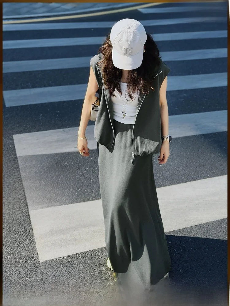 

Meiyang Casual Hatless Sleeveless Vest Skirt Set Breathable Cotton Summer Fashion Women's Two-Piece Suit Leisure Walking Ense...