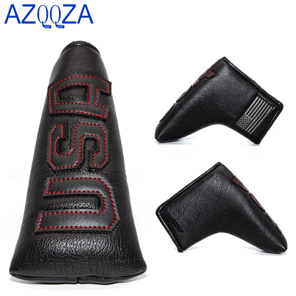 Golfe preto putter headcover cobre capa para lâmina estilo putters, magnético eua bandeira lâmina putter headcovers com ímã para homem