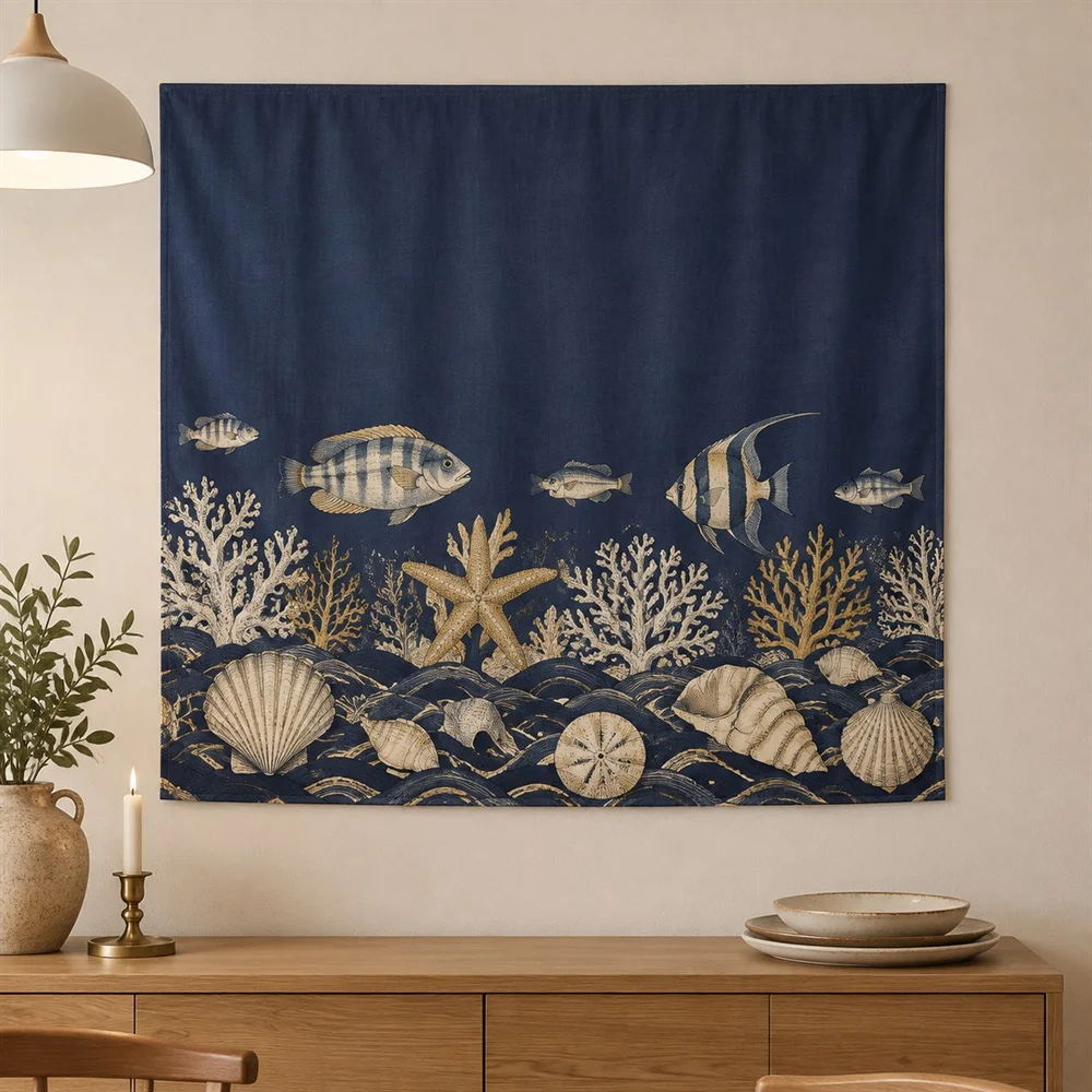 VIKAMA Vintage Ocean Chart Tapestry Wall Hanging, HD Print Wall Art, Coastal Decor for Bedroom Bathroom Study Living Room