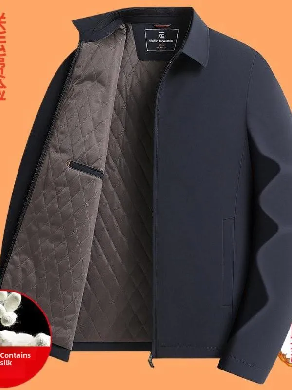 

Men's Thickened Silk Jacket Collared Cotton Coat Comfortable Autumn Winter New Style Dad Administrative Outerwear Business Ge...