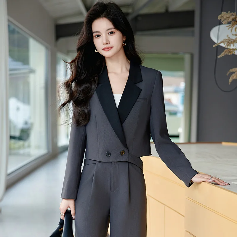 Goddess Temperament Black Suit Set Women2024Spring and Autumn New Professional Short Suit Coat Wide-Leg Pants Two-Piece Suit