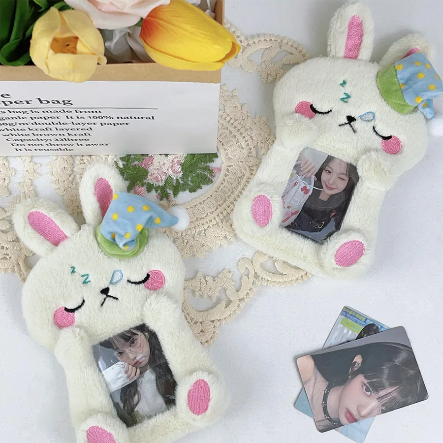10pcs Cute penguin cartoon nightcap plush card box keychain card holder kawaii photo card display sleeve bag pendant gift