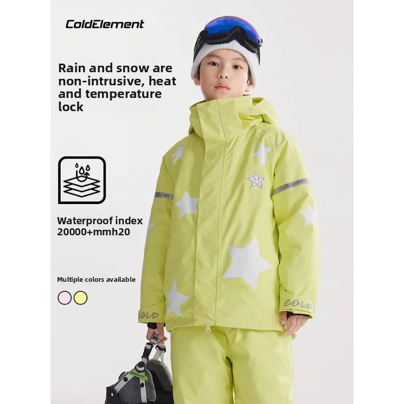 

Coldelement ​ Детские светоотражающие лыжные куртки с высоким воротом, изолированный водонепроницаемый полный комплект для мальчиков и девочек, одинарная/двойная доска для улицы ​
