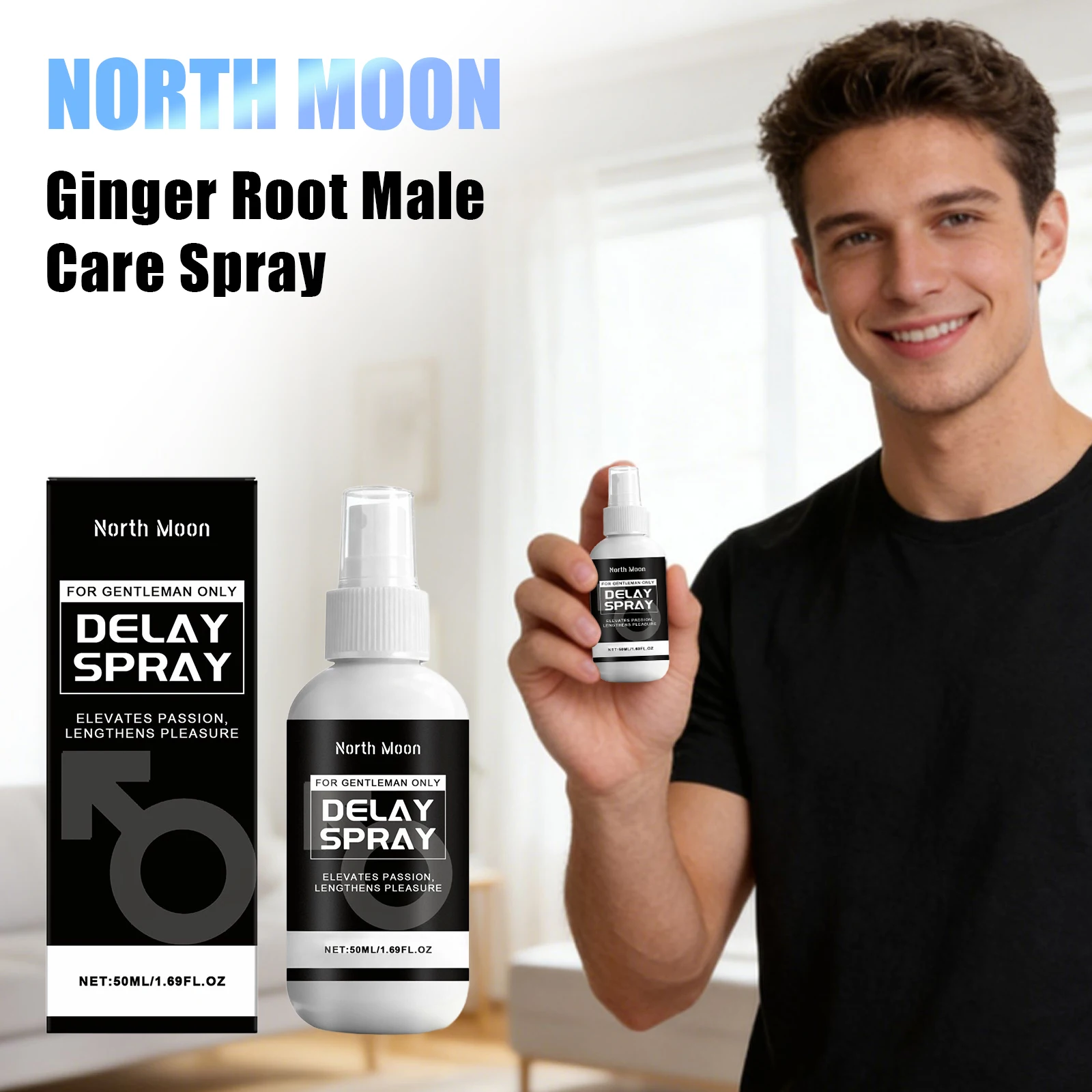 North Moon – Spray de soin du corps pour hommes, soin doux, hydrate durable, absorption rapide, améliore l'intimité, Spray Portable pour zone privée masculine