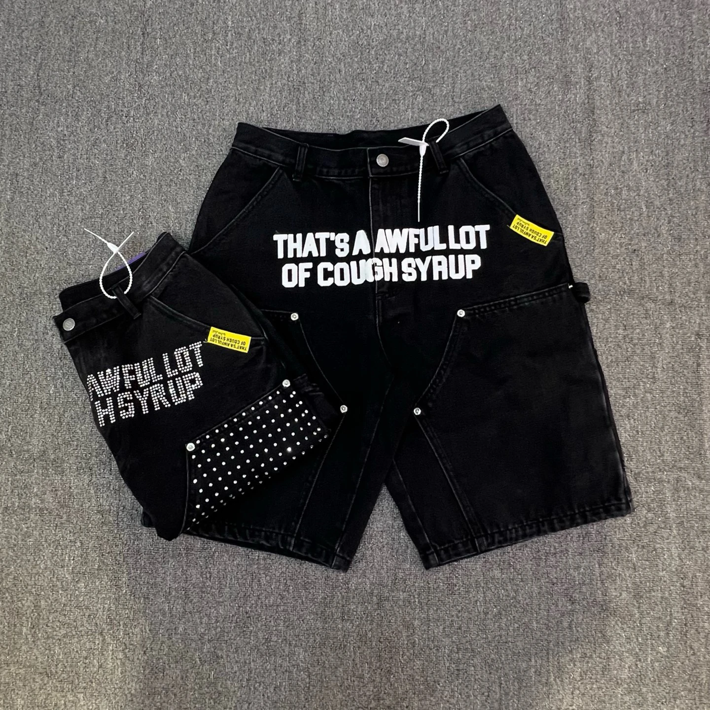 

Street Style Casual Denim Shorts Glitter Rhinestone Washed Outfit Youth Loose Fit Summer Shorts Trendy Straight Leg Jeans