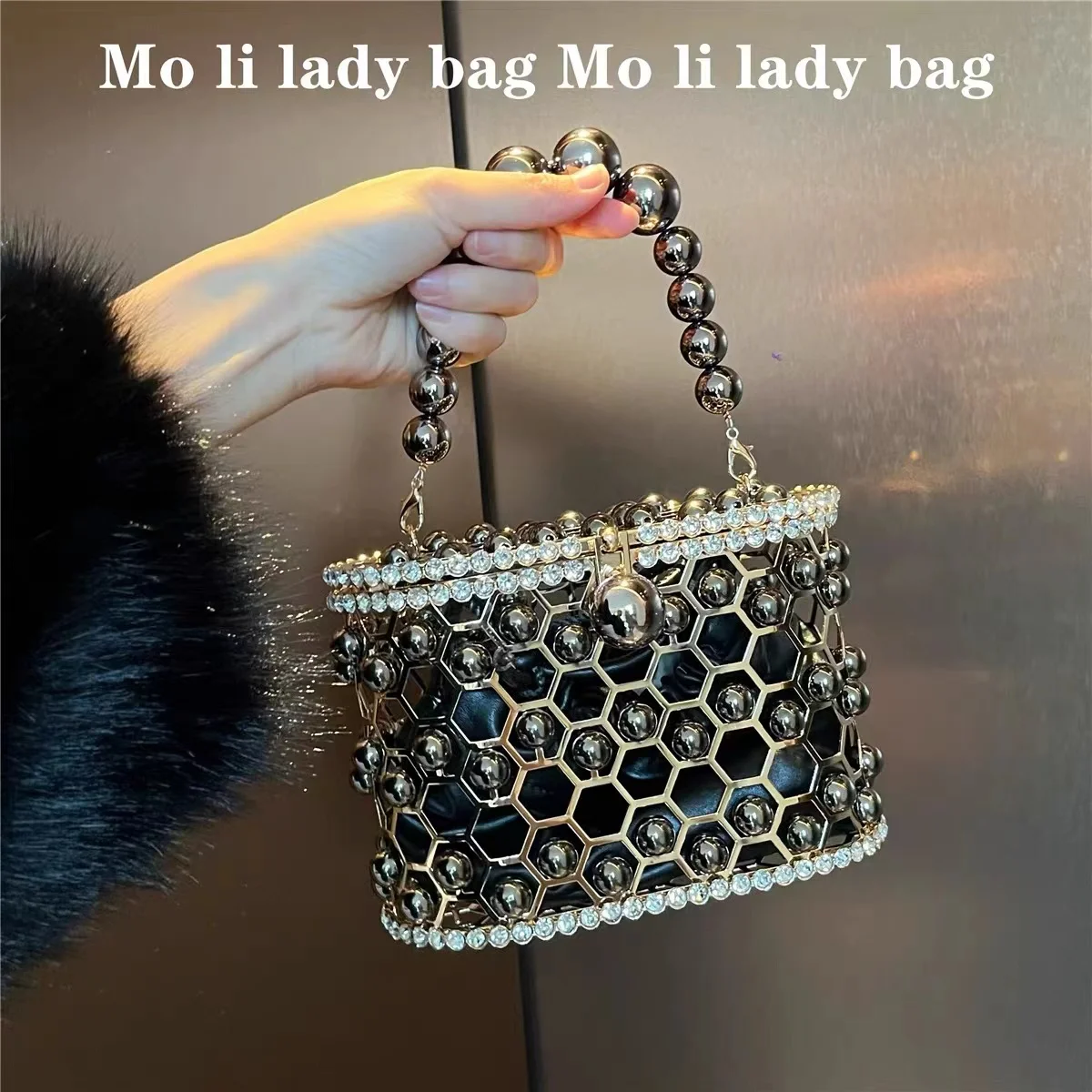 

Luxury Designer Metal Cage Beads Beading Elegant Handbag Women Evening Bag Wedding Party Clutch Purse Shoulder Crossbody Bag