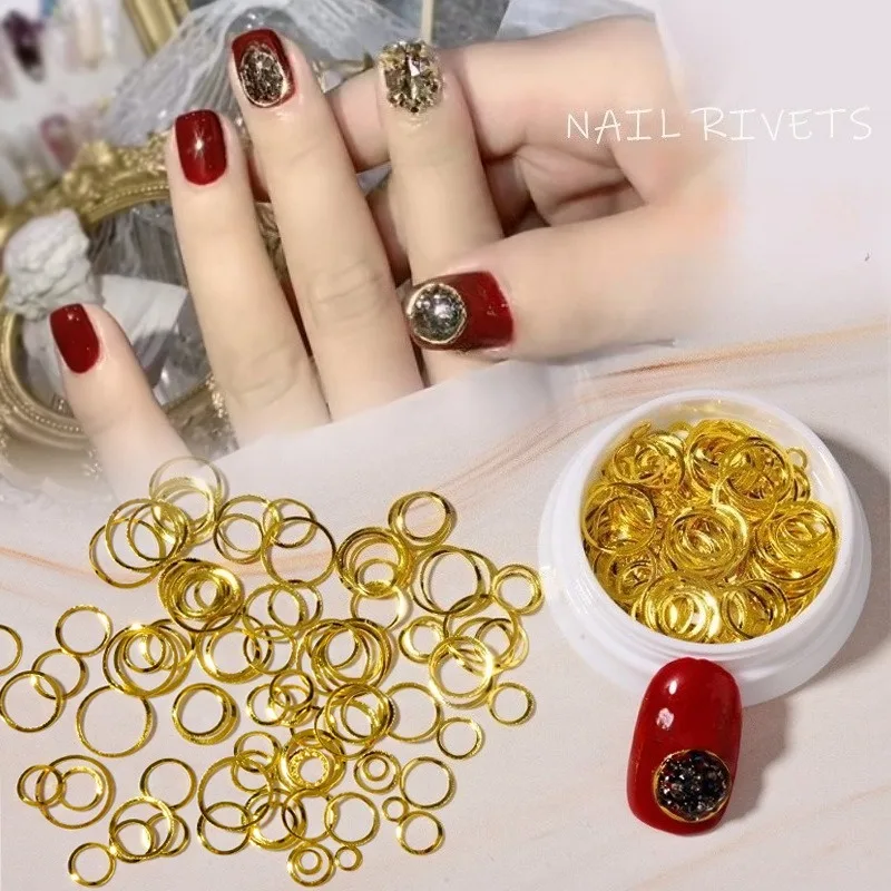1Pc mixed size metal ring nail rivets, twisted hollow alloy circular charms for fashionable nail art decorative accessories