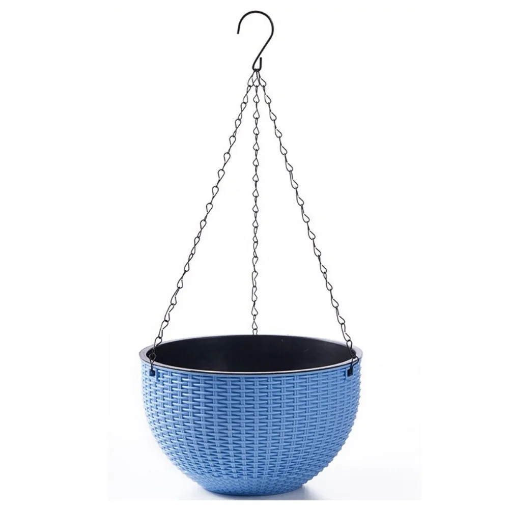 

Plastic Imitation Rattan Hanging Pot Stackable European Style Plant Hanging Basket Self Absorbing Water with Chain