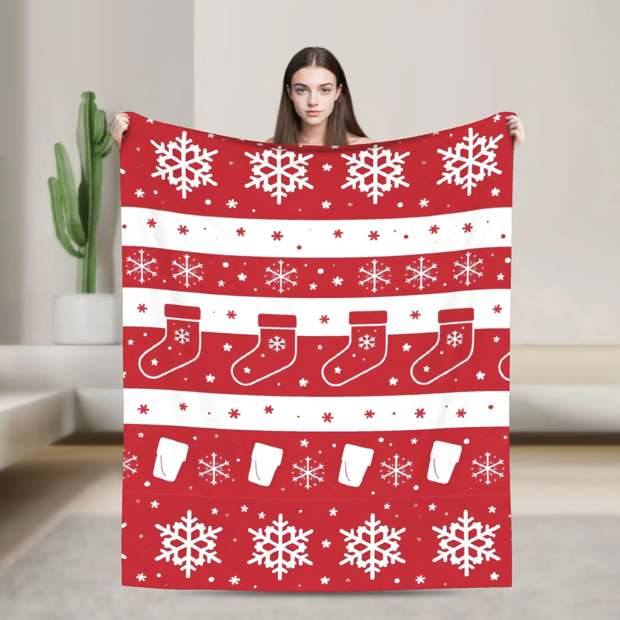 New Arrival winter snowflakes christmas santa claus checkered snow Blankets Super Soft Fleece  Relax Throw Blankets Machine