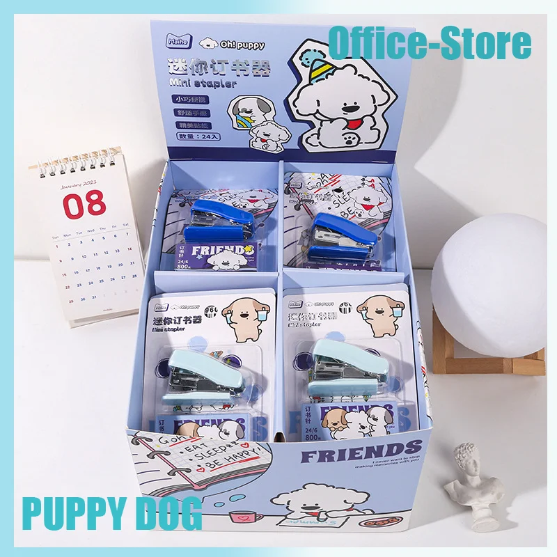 

12-24pcs Kawaii Puppy Dogs Staplers Set Student Mini Portable Office Document Binding Stapler Tools Cartoon Office Stationary