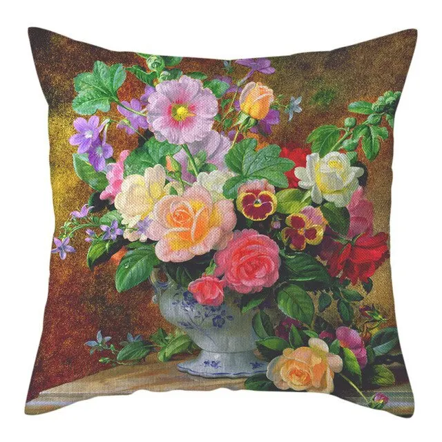 Vintage Oil Painting Pillowcase Beauty Red Flower Pillows Case for Living Room Bedroom Decoration Luxury Soft Pillow Cover 40x40