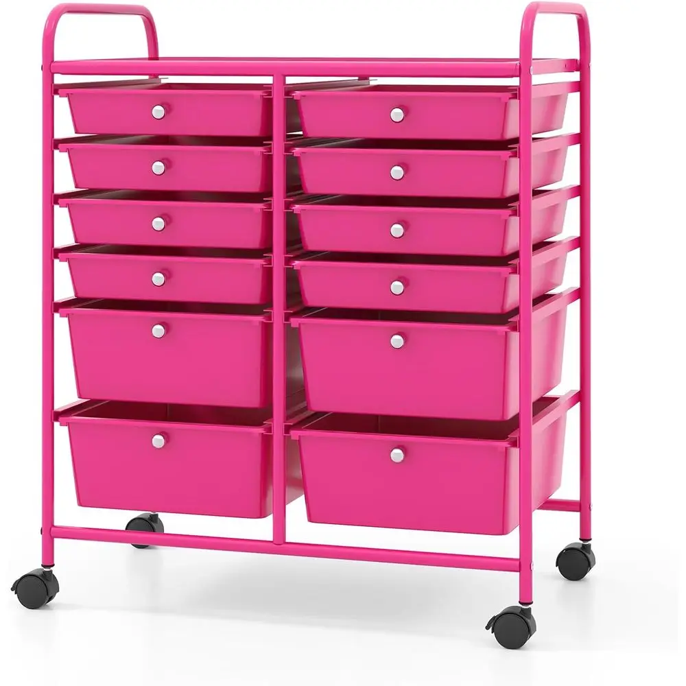 

Portable Rolling Storage Cart with Lockable Wheels, Metal Shelves for Art and Makeup, Suitable for Home, Office, and School, in