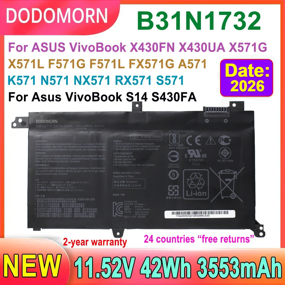 New 3553mAh Laptop Battery For ASUS VivoBook X430FN X430UA X571G X571L F571G A571 For Asus VivoBook S14 S430FA S430FN