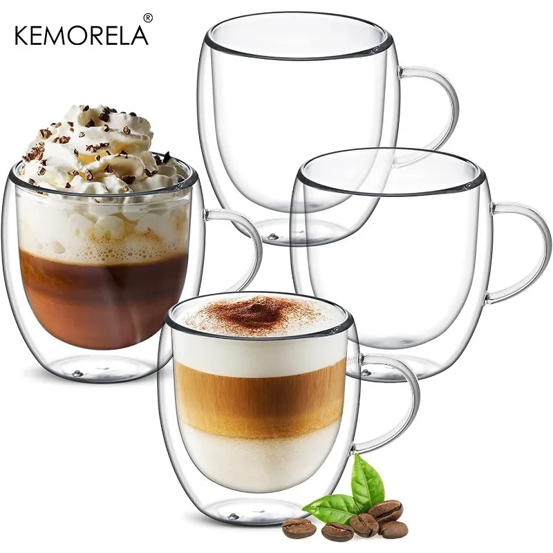 1/2/4PCS Heat Resistant Double Wall Coffee Cup 150/250/350ML Transparent Glass Whiskey Tea Milk Cups Beverage Wine Mug Drinkware