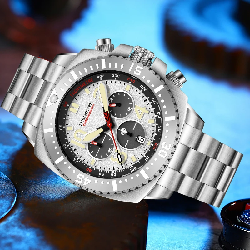 FeelNever Original Design Quartz Man Watch Luxury Fashion Stainless Steel Band Clocks Business Waterproof Auto Date Wristwatches view 2