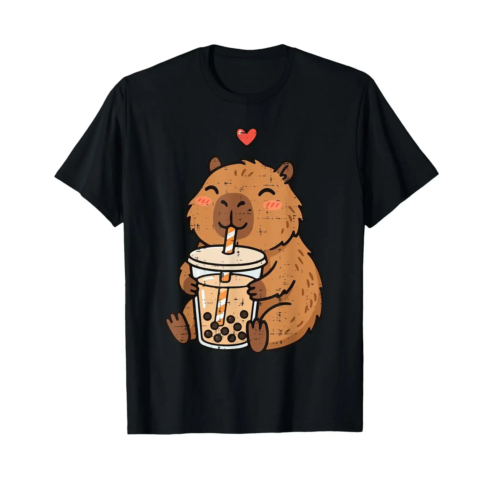 Capybara Boba Bubble Milk Tea Cute Capy Rodent Kid T Shirt vintage Washed Slightly Top For Everyday Wear streetwear Soft