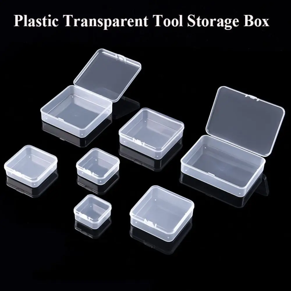 Mini caja de almacenamiento cuadrada de plástico transparente, organizador de joyas, pendientes, anillos, cuentas, artículos pequeños, herramientas,