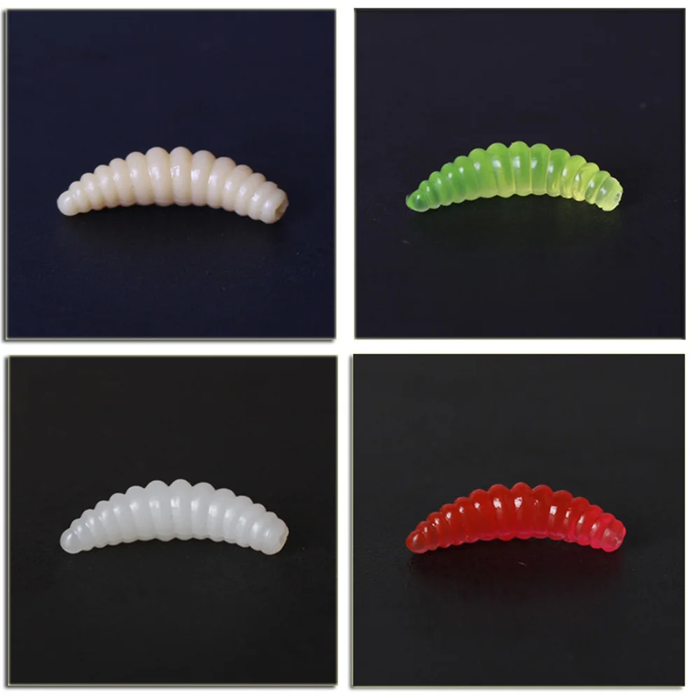 Maggot-señuelo de pesca suave, cebo Artificial de silicona, 50 piezas, 2cm, 0,3g, olor a gusanos, camarones brillantes, hielo, Invierno