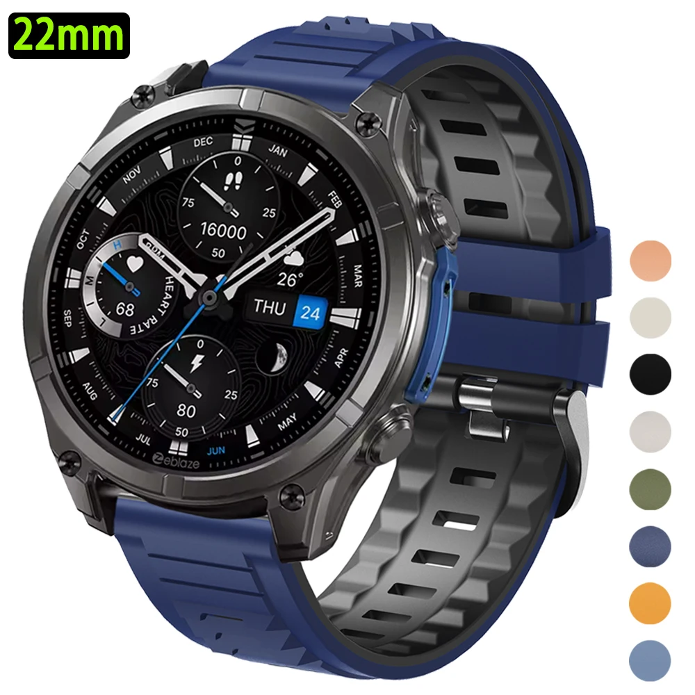 22mm Silicone Watch Strap for Zeblaze Vibe 8 7 Pro/Stratos 4 3 2 Ultra/Ares 3 Pro/GTR3/GTS3/Btalk 2 3 Replacement Bands Bracelet