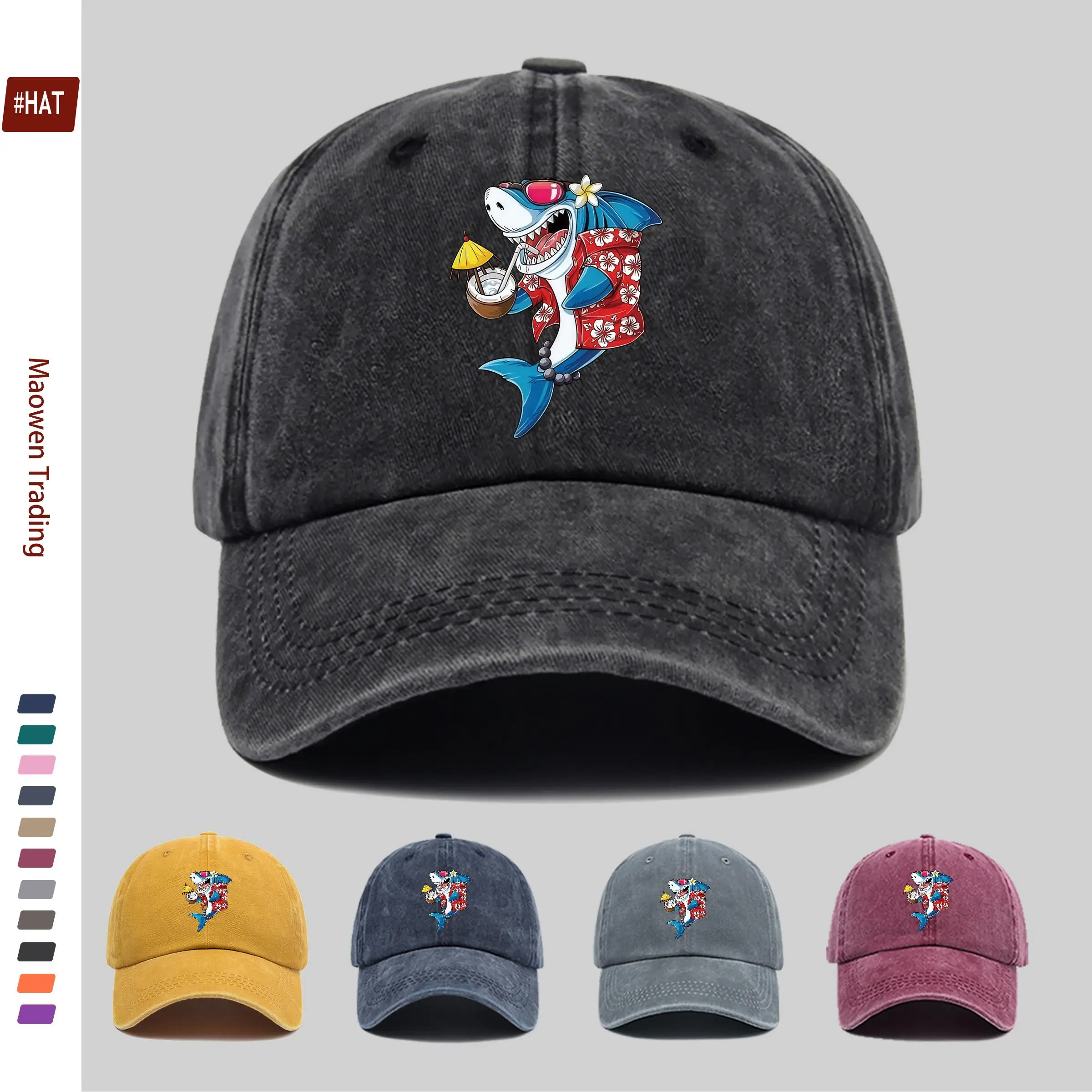 1pc 1pcs Shark Print Baseball Cap for Men & Women, Adjustable Trucker Hat with Shark Design, Lightweight Washed Vintage Suitable
