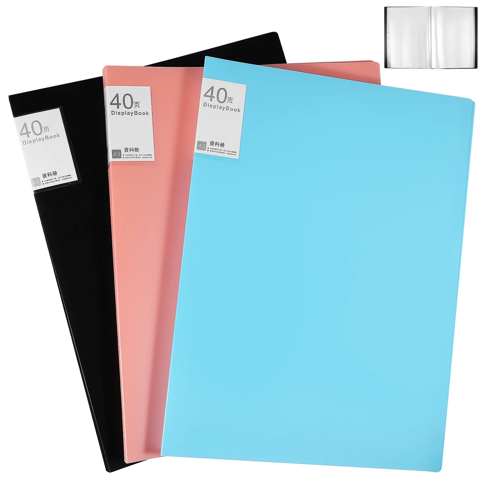 

3Pcs Portfolio Binder Folder Plastic Sleeves Clear Sheet Protectors Document Organizer Presentation Book Office Supplies