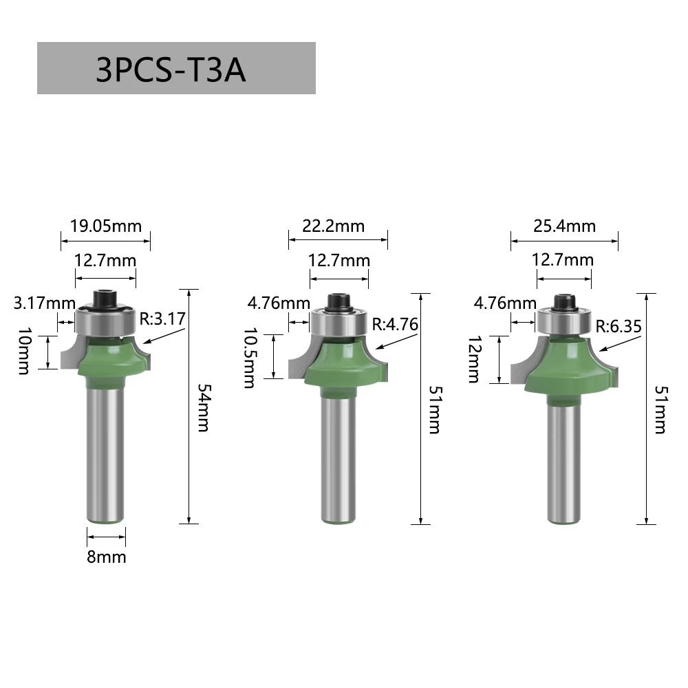 LAVIE 8 mm Schaftfräser-Set mit rundem Schaft, Hartmetall-Eckenradius, Holzbearbeitungs-Kantenfräser, 19,05 bis 38,1 Durchmesser – Detail 8