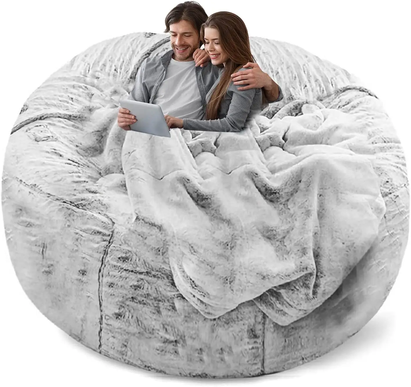 

Bean Bag Chair Cover(Cover Only,No Filler),Big Round Soft Fluffy PV Velvet Washable Bean Bag Lazy Sofa Bed Cover ,5ft snow grey.